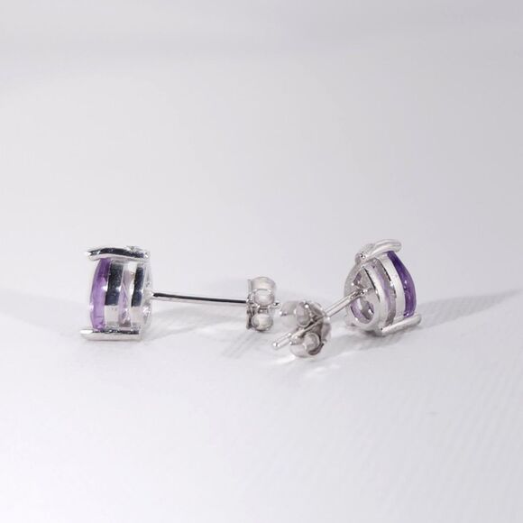 Amethyst Pear 5x7 Earrings Sterling Silver - Picture 2 of 6